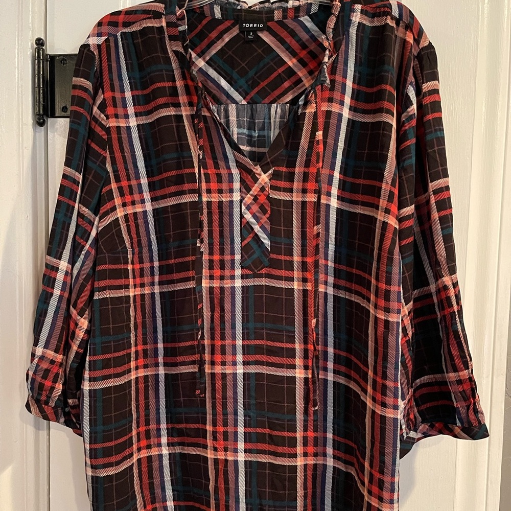 Torrid, Size 3X, plaid 3/4 sleeve top